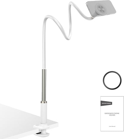 NEEWER Basics Magnetic Phone Stand for Desk, 360° Overhead Table Cellphone Holder Clamp Mount with Flexible Arm, Compatible with MagSafe iPhone Android Samsung for Bed Video Recording, PA151 White