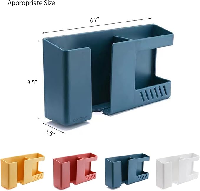 Strong Adhesive Wall Mount Phone Holder D3 Punch-Free Bedside Phone Shelf with Charging Port, Sticky Remote Control Storage Box, Bathroom & Kitchen Wall Organizer (Blue)