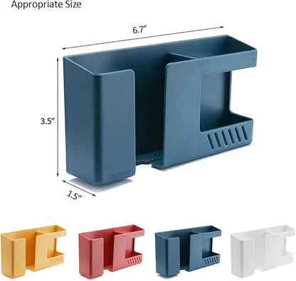 Strong Adhesive Wall Mount Phone Holder D3 Punch-Free Bedside Phone Shelf with Charging Port, Sticky Remote Control Storage Box, Bathroom & Kitchen Wall Organizer (Blue)