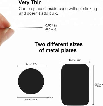 SALEX Replacement Metal Plates Set for Magnetic Car Phone Holder, Wall & Air Vent Mount, Cases, Magnets. Kit of 4 Black Rectangular Iron Discs Without Holes. 3M Adhesive Backing. Steel Sheets, 4 Pack.