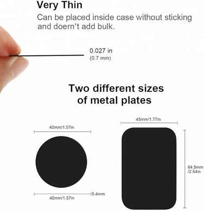 SALEX Replacement Metal Plates Set 16 Pack for Magnetic Car Phone Holders, Wall, Air Vent Mounts, Cases, Magnets. Kit of 8 Black Round and 8 Rectangular Iron Discs Without Holes. 3M Adhesive Backing