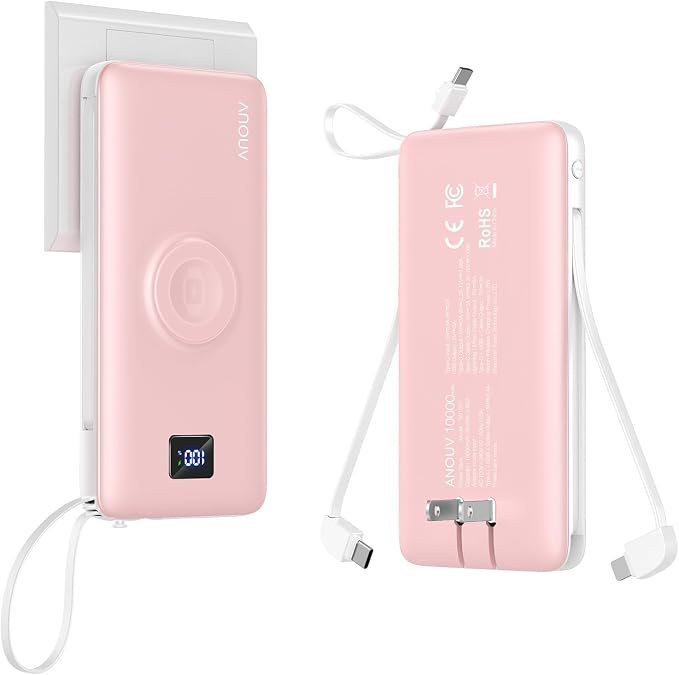 Portable Charger 10000mAh 22.5W PD 3.0+QC 4.0 Super Fast Charging Power Bank, Built-in Cables & AC Wall Plug & Magnetic Wireless iWatch Charger, USB-C Battery Pack for iPhone/Samsung/Apple Watch, etc