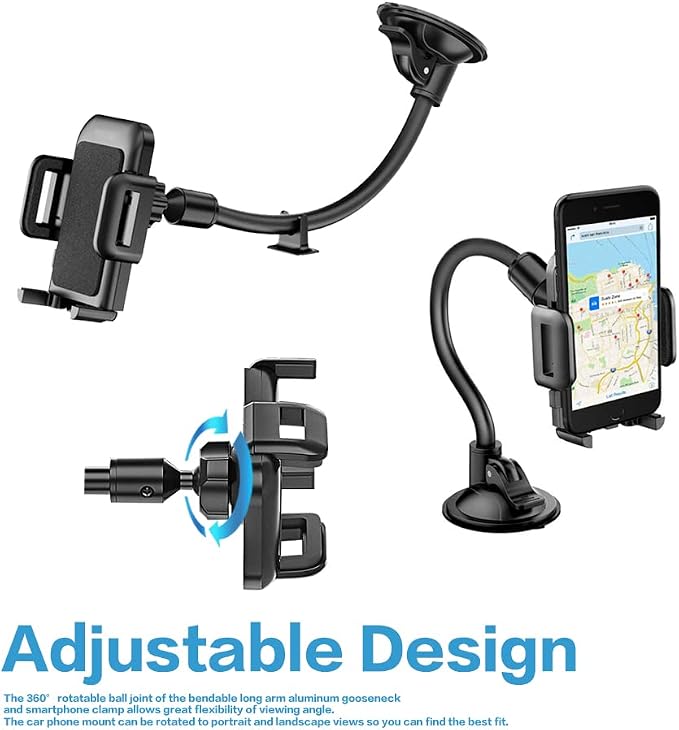 Car Phone Holder Mount, Cell Phone Holder for Car,Universal Car Phone Mount Windshield with Strong Suction, Anti-Shake Stabilizer Phone Car Holder,Compatible with All iPhone Android Smartphone
