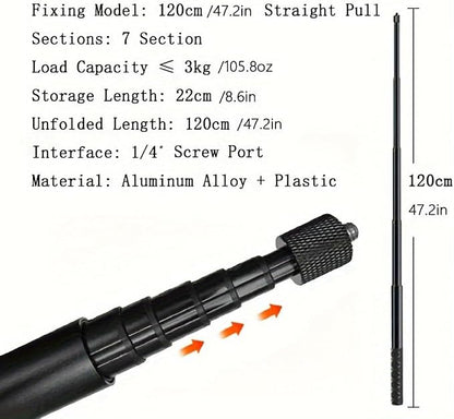 47.2" Invisible Selfie Stick for Insta360 X5/X4/GO3 DJI OSMO - Aviation Aluminum 120cm Extension Pole with Auto-Remove 360° Technology