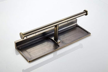 Toilet Paper Holder, Solid Brass Double Roll Toilet Paper Holder with Shelf | Extra-Large Storage for Phone, Glasses | Heavy-Duty for Modern & Commercial Bathrooms, Brushed Bronze Finish