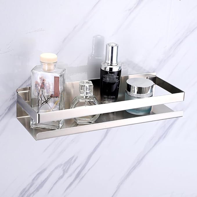 OwnMy Bathroom Shower Shelf Stainless Steel Bath Kitchen Basket Shower Caddy Rack, Rustproof Metal Bathroom Storage Floating Shelves Wall Mounted Shower Corner Rectangular Shelf - 12 Inch Silver