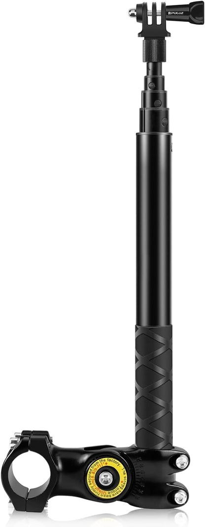 PULUZ Motorcycle Bike Handlebar Mount Motorcycle Accessories for Gopro, Insta360 One×2/×3 and Other Action Cameras Selfie Stick Fits 29mm-32mm Handlebars with Monopod Stand Shock-Proof Panoramic