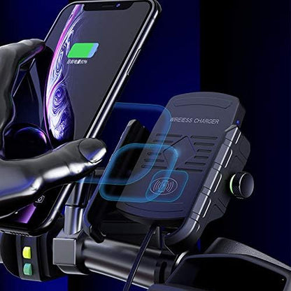 iMESTOU Motorcycle Wireless Charger Phone Mount Waterproof Handlebar Qi Charging Phone Holder 360 Rotatable for 3.5-6.5 Inch Cellphones Work with 12V/24V Vehicles