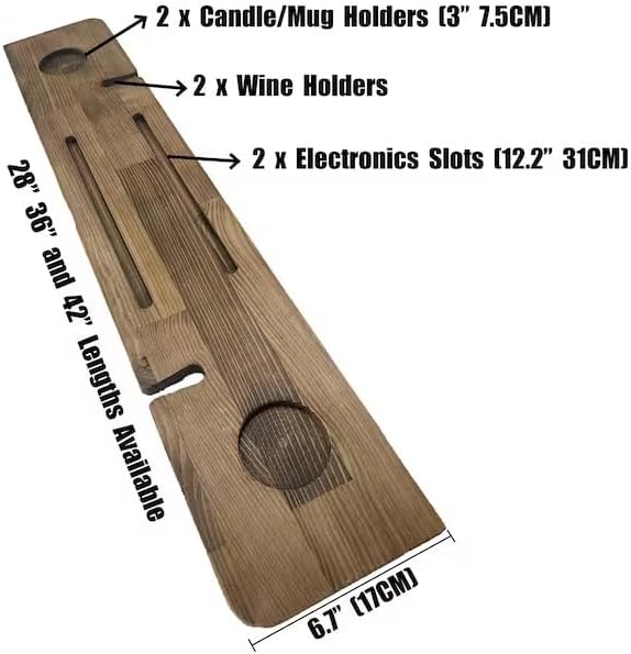 Handmade Wooden Bathtub Tray - 3 Different Size Options - Rustic Structure - Water Insulator - Bath Tray Caddy with Wine Glass Holder (28", NATURAL MAHOGANY)