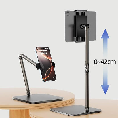 Adjustable Overhead Phone Stand for Desk, Black Metal Articulating Arm Mount, Desktop Video Recording Tripod, Live Streaming Photography Holder