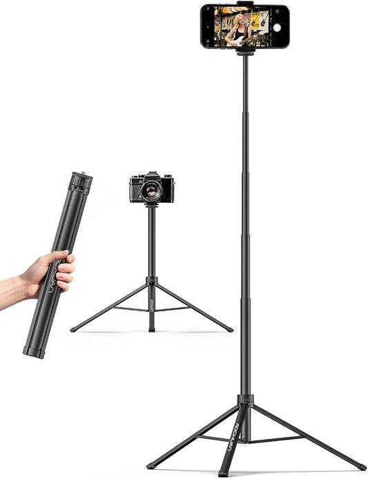 AOCHUAN 155cm Lightweight Extendable Phone Tripod for iPhone, Adjustable 14.5"-60.1" Photography Phone Stand, Portable & Stable Travel Tripod for Smartphone, Video Recording, Live Streaming