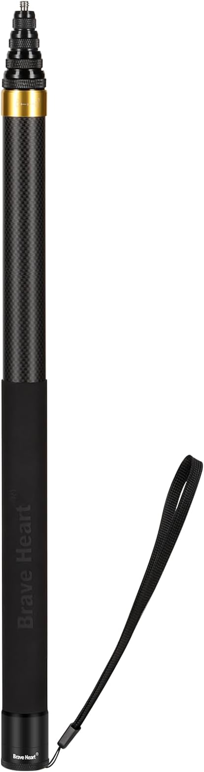 118"/3m, 9.8ft Extended Super Long Invisible Carbon Fiber Selfie Stick for Insta360 X4 X3 ONE X2, R, X, GO 3S 3 2 Action 360 Camera Accessories (17 to 118") (Gold)