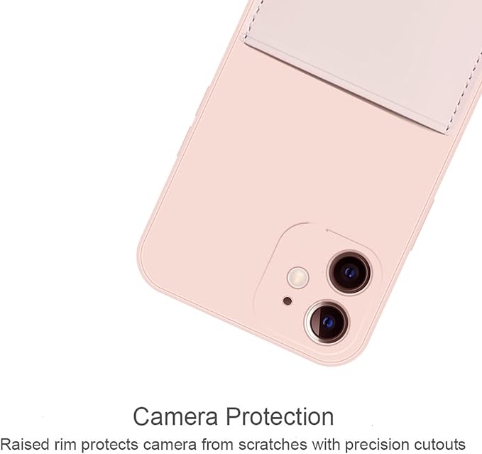 Ultra Slim Liquid Silicon Gel Case Compatible for iPhone 12 mini 5.4 inch 2020 with Card Holder Sleeves Slot Anti-Scratch Shockproof Wallet Cover with Screen Protector (Pink)