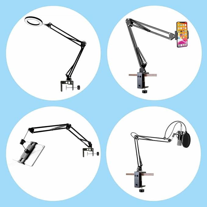 Replacement Heavy Duty C Clamp for 1/2” and 5/8” Hole Base Magnifying Lamp,Desk Lamp,Swing Arm Lamp,Phone I pad Mount,Tablet Mic Holder,Table Mount Clamp for Microphone Stand Mic Boom Arm (G2 BLACK)