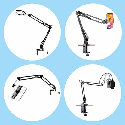 Replacement Heavy Duty C Clamp for 1/2” and 5/8” Hole Base Magnifying Lamp,Desk Lamp,Swing Arm Lamp,Phone I pad Mount,Tablet Mic Holder,Table Mount Clamp for Microphone Stand Mic Boom Arm (G2 BLACK)