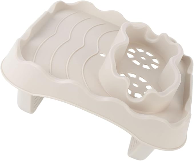 Hot Tub Table, Foldable Bathtub Side Table with 2 Cup Holders Adjustable Hot Tub Tray with Drain Holes for Spa Swimming Pool Bathtub(Beige)