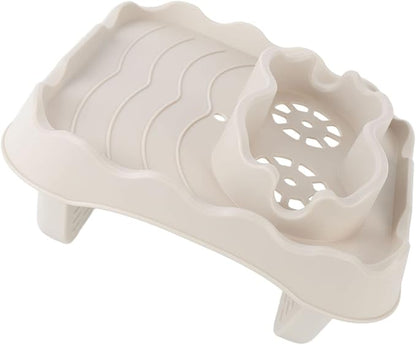 Hot Tub Table, Foldable Bathtub Side Table with 2 Cup Holders Adjustable Hot Tub Tray with Drain Holes for Spa Swimming Pool Bathtub(Beige)