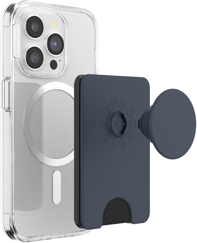 PopSockets Phone Wallet for MagSafe, Phone Card Holder with Grip, Navy Blue - Navy Blue