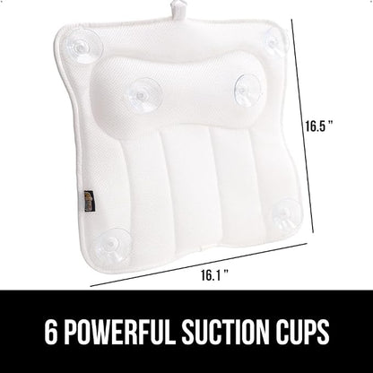 GORILLA GRIP Bath Pillow for Tub, 6 Strong Suction Cups, 4D Mesh FlexComfort Headrest for Neck, Head and Back Support, Luxury Machine Washable Pillows, Bathtub Accessories, Spa Gifts for Women, White