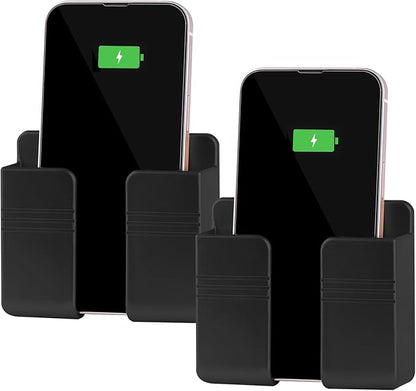 CEI&BPY 2Pcs Phone Holder Wall Mounted, Phone Stand with Self Adhesive. Phone Holder for RV Charging.Compatible with iPhone and Android (2Pack-Black)