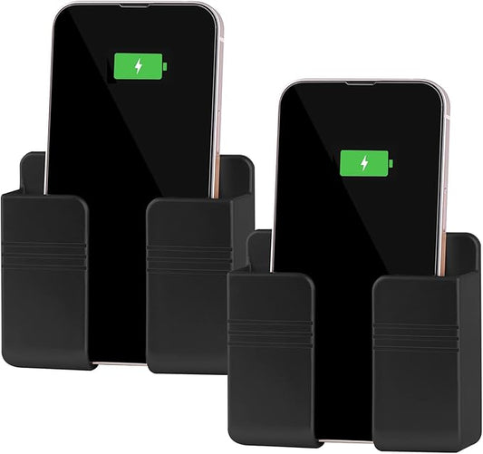 CEI&BPY 2Pcs Phone Holder Wall Mounted, Phone Stand with Self Adhesive. Phone Holder for RV Charging.Compatible with iPhone and Android (2Pack-Black)
