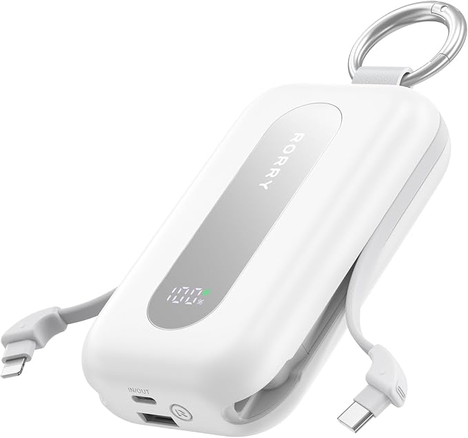 RORRY CharmGo Portable Charger 20000mAh 30W Power Bank 4 in 1 Battery Pack | Built-in Cables,Fast Charging,Keychain,Travel Essentials,Portable,for iPhone 17/16/15/14/13,for iPad Air/Pro,for AirPods