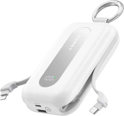 RORRY CharmGo Portable Charger 20000mAh 30W Power Bank 4 in 1 Battery Pack | Built-in Cables,Fast Charging,Keychain,Travel Essentials,Portable,for iPhone 17/16/15/14/13,for iPad Air/Pro,for AirPods