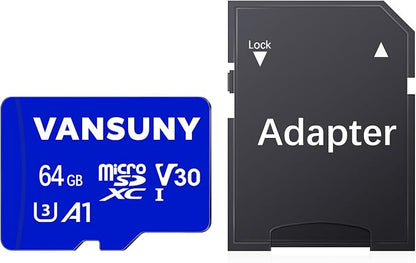 Vansuny Micro SD Card 64GB microSDXC Memory Card with SD Adapter A1 App Performance V30 4K Video Recording C10 U3 Micro SD for Phone, Security Camera, Dash Cam, Action Camera