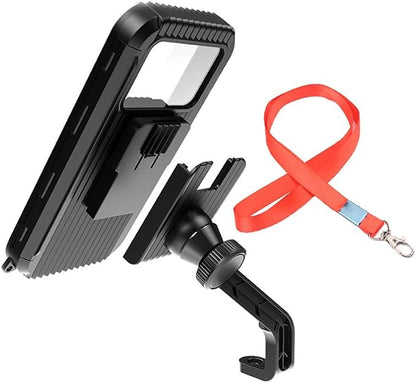 Detachable Motorcycle Waterproof Phone Holder Bike Phone Mount (with Hanging Rope) ，Base for iPhone Series and More 4.0" – 7.0" Cellphone (Rear View Mirror)
