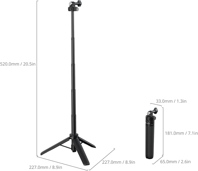SmallRig 2-in-1 Selfie Stick Tripod, 7.1-20.5in Extendable, Support Horizontal & Vertical Shooting, for GoPro Hero 13/12/11/10/9, for DJI Osmo Nano Action 6/5 Pro/4/3, for Insta360 Ace Pro 2-5725
