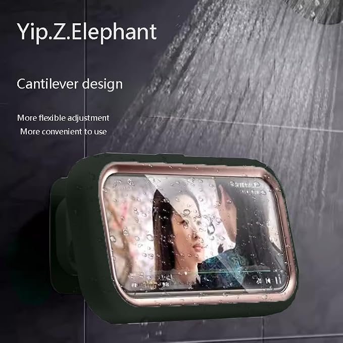 Shower Phone Holder Waterproof - 360° Bathroom Wall Phone Mount Stand Water Proof Anti Fog Case, Suitable for Phones Under 7 inches(Golden Green)