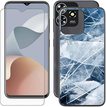 Cover for ZTE Blade A73 (6.52 inch) Case + Screen Protector，Tempered Glass 9H Hardness Protective Film and Soft Silicone Bumper Shell Black TPU Phone case -Fragments