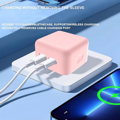 Silicone Protective Case Cover for Apple 35W Double USB-C Power Adapter,Shockproof Drop-Resistant Dust-Proof All-Round Protection Skin Shell (Pink)