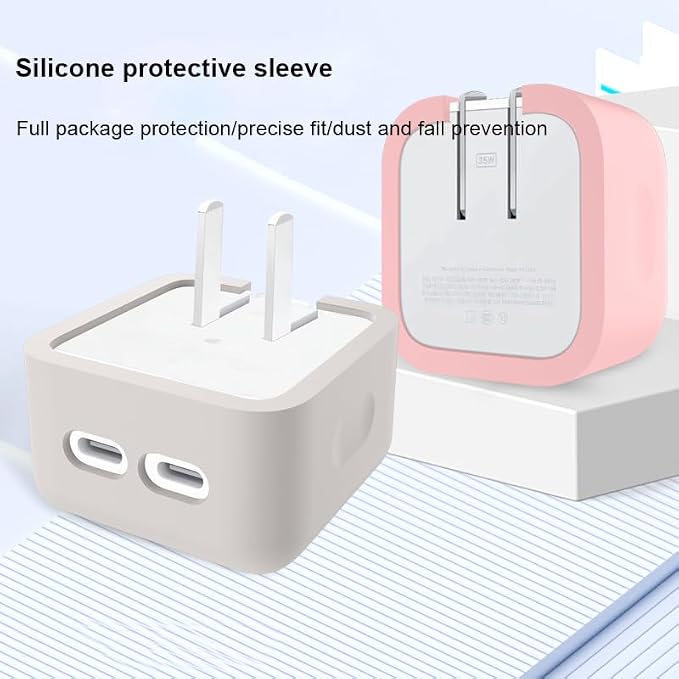 Silicone Protective Case Cover for Apple 35W Double USB-C Power Adapter,Shockproof Drop-Resistant Dust-Proof All-Round Protection Skin Shell (Pink)