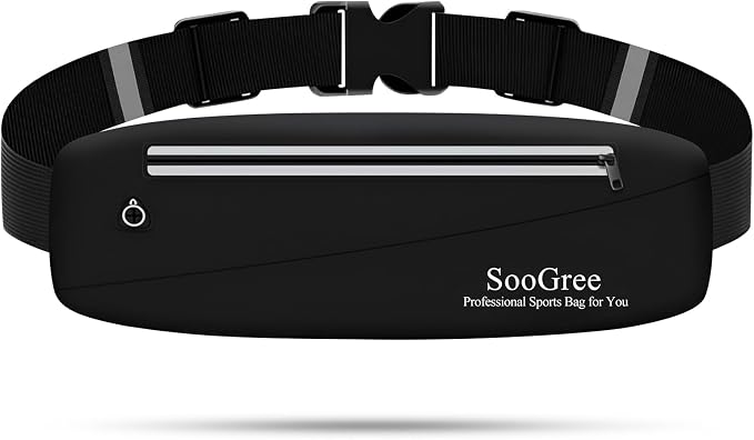 SooGree Slim Fanny Packs for Women Men,Waterproof Waist Pack with Reflective Strip Adjustable Strap,Running Belt for Sports Workout Cycling Hiking, Casual Hands-Free Wallets Phone Bag