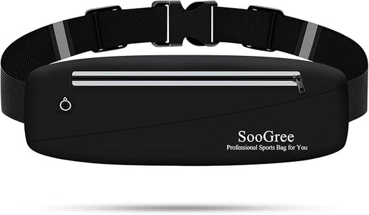 SooGree Slim Fanny Packs for Women Men,Waterproof Waist Pack with Reflective Strip Adjustable Strap,Running Belt for Sports Workout Cycling Hiking, Casual Hands-Free Wallets Phone Bag