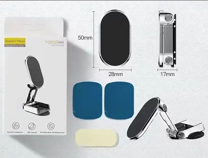 Magnetic Car Phone Holders - Foldable & Retractable Arms, N52 Magnets, 360° Rotation, Strong VHB Dashboard Adhesion, Universal Compatibility (2-Pack)