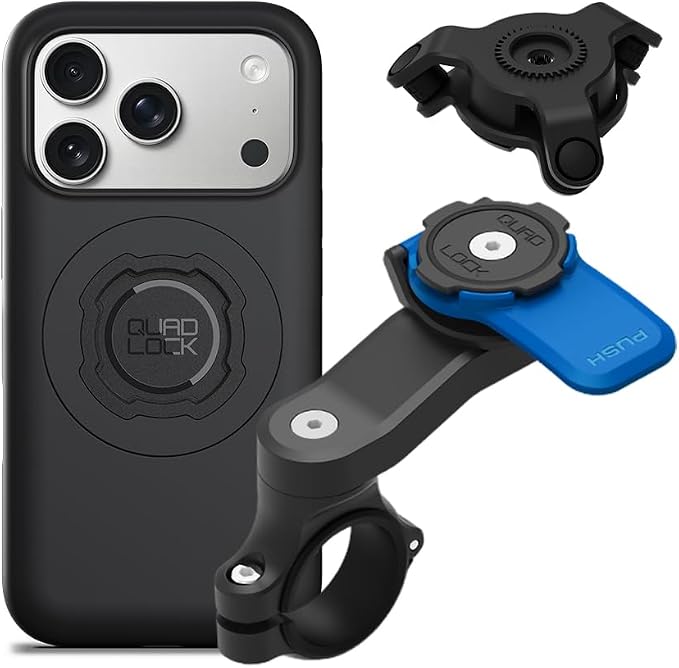 Quad Lock Motorcycle Handlebar Mount Kit with Vibration Dampener and MAG Phone Case for iPhone 17 Pro