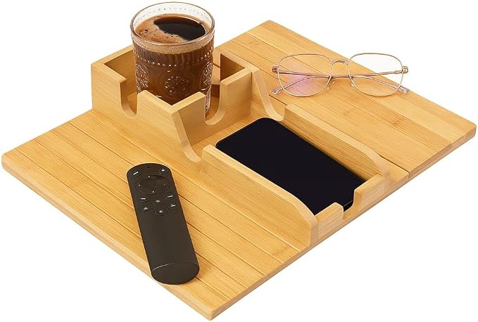 Couch Cup Holder, Sofa Armrest Tray with Drink Holder, Foldable Anti-Slip Arm Table, Cup Holder Tray for Mugs Cellphone Remote and Snacks.