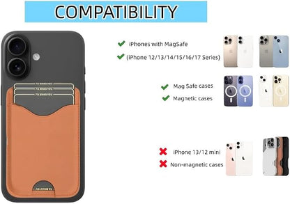 Upgraded for Magsafe Wallet, Strong Magnetic Phone Wallet with Adjustable Stand, Built in Makeup Mirror, 5 Card Holder, Rfid Blocking(Brown fold)
