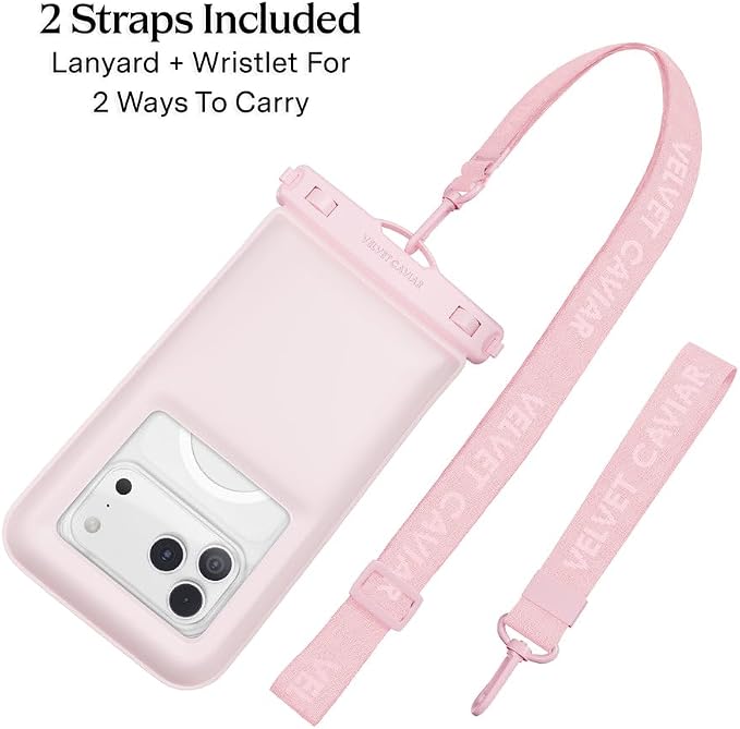 VELVET CAVIAR Waterproof Phone Pouch with Lanyard | IP68 Floating Case for iPhone & All Phones | Dry Bag for Snorkeling, Beach, Kayaking | Travel & Cruise Essentials for Women (Pink Strawberry Milk)