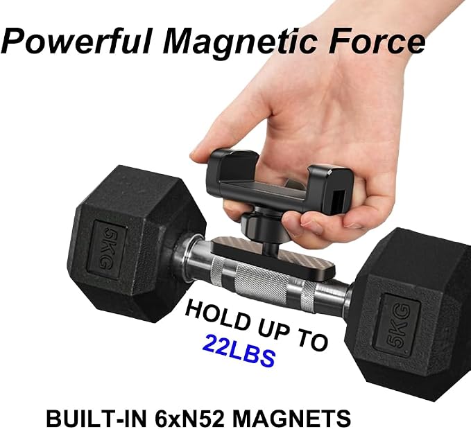 Magnetic Phone Holder for Treadmill,Gym, Motorcycles Tank, Golf Cart, Toolbox, Mechanics, Car, Truck, Boat, ATV,360° Adjustable Strong Magnets Compatible with 4-7" All Smartphones