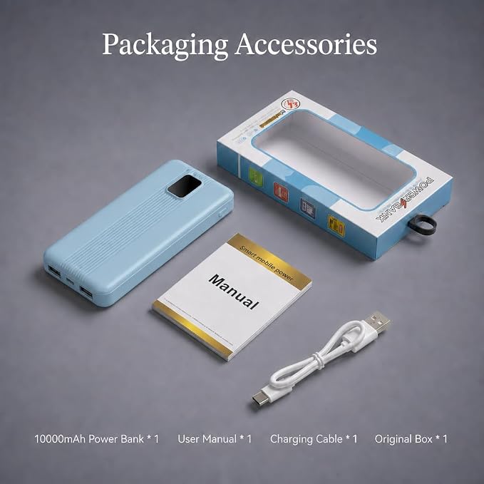 10000mAh Portable Charger with 4 Built-in Cables, 22.5W Fast Charging Power Bank, LED Display, Slim Travel Battery Pack for iPhone 17/16/15/14, Samsung Galaxy, iPad & More