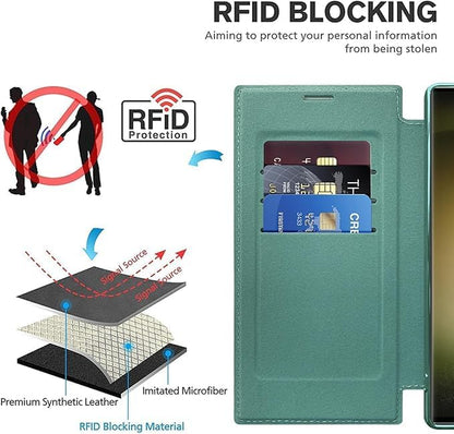 Leather Case for Samsung Galaxy S25 Ultra/S25 Plus/S25, RFID Blocking Flip Case Wireless Charging Magnetic with Card Holder Phone Cover (Black,S25 Ultra)