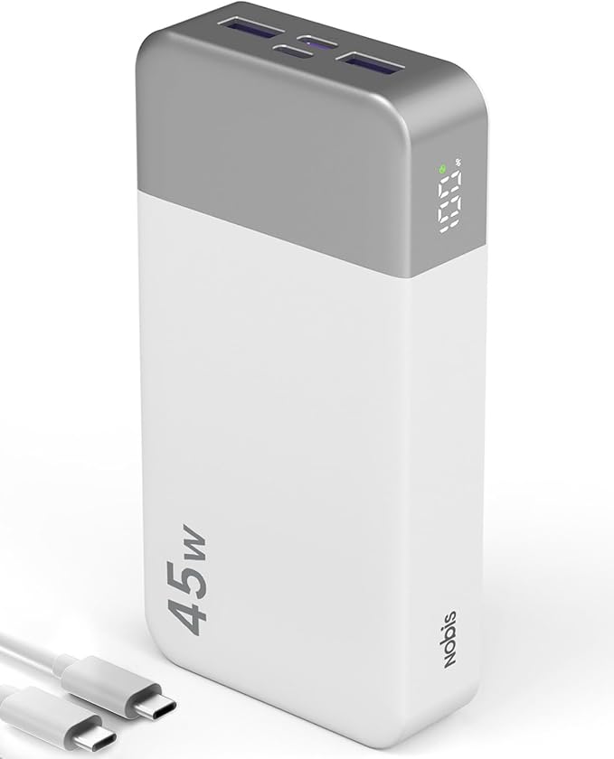 NOBIS 45W 20000mAh Portable Charger Power Bank Fast Charging | Battery Pack with 2 USB-C (in/Out) & 2 USB-A, Digital Display & Small Current Mode, Battery Bank for Phone 17 S25 Tablet