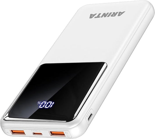 Power Bank Portable Charger 10000mAh PD 22.5W, Slim Battery Pack with LED Display & USB-C Input/Output, Compatible for Smartphones, Tablets,Travel Essentials. (White)