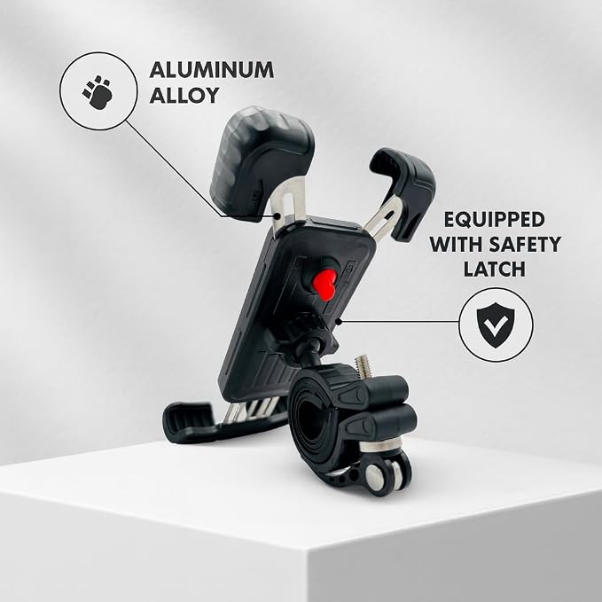Bike Phone Holder, Phone Holder for Bike, Phone Holder Handlebar, Phone Mount, 360° Handlebar Mount with Secure Lock, Anti-Vibration Pads, Quick-Release Clamp, Fits 4.7″–6.8″ Smartphones