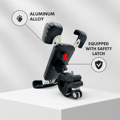 Bike Phone Holder, Phone Holder for Bike, Phone Holder Handlebar, Phone Mount, 360° Handlebar Mount with Secure Lock, Anti-Vibration Pads, Quick-Release Clamp, Fits 4.7″–6.8″ Smartphones