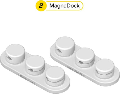 Wrap-It Storage MagnaDock Magnetic Cable Holder - 2-Pack (White) - Adhesive Cable Clips Cord Organizer Desktop Cord Holder for Nightstand Desk Cable Management