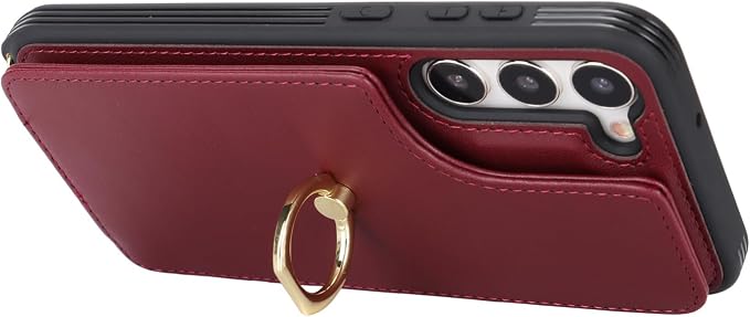 Lipvina for Samsung Galaxy S22 Case with Card Holder and Strap for Women,Crossbody Lanyard,RFID Blocking,Stand Ring Kickstand,Snap Clasp,Phone Wallet Cases 6.1 inch(Wine Red)